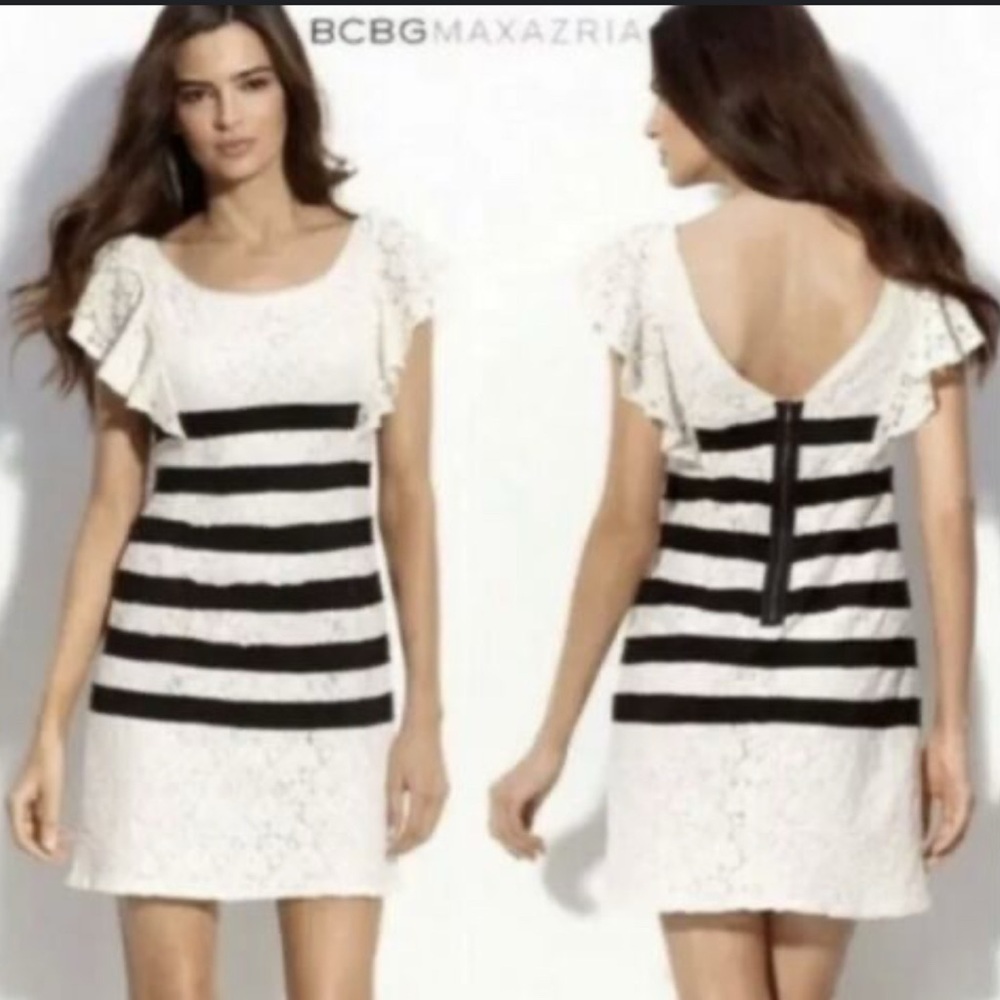 BCBGMaxAzria Cream Lace Dress with Black Stripes